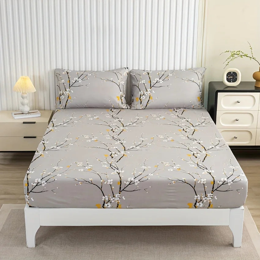 Ensemble 3 Pièces Housse de Lit et Taies d'Oreiller en Polyester
