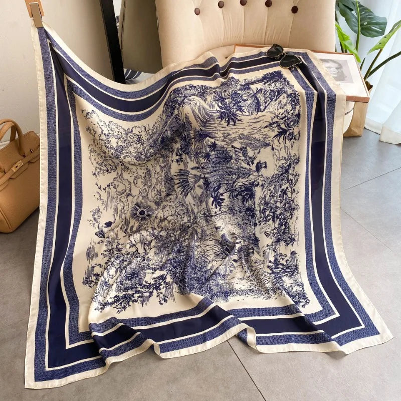 Foulard en soie imprimé végétal