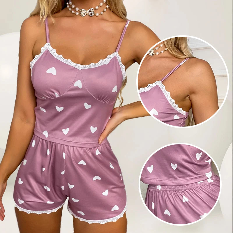 Ensemble de pyjama en dentelle avec col en V