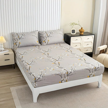 Ensemble 3 Pièces Housse de Lit et Taies d'Oreiller en Polyester