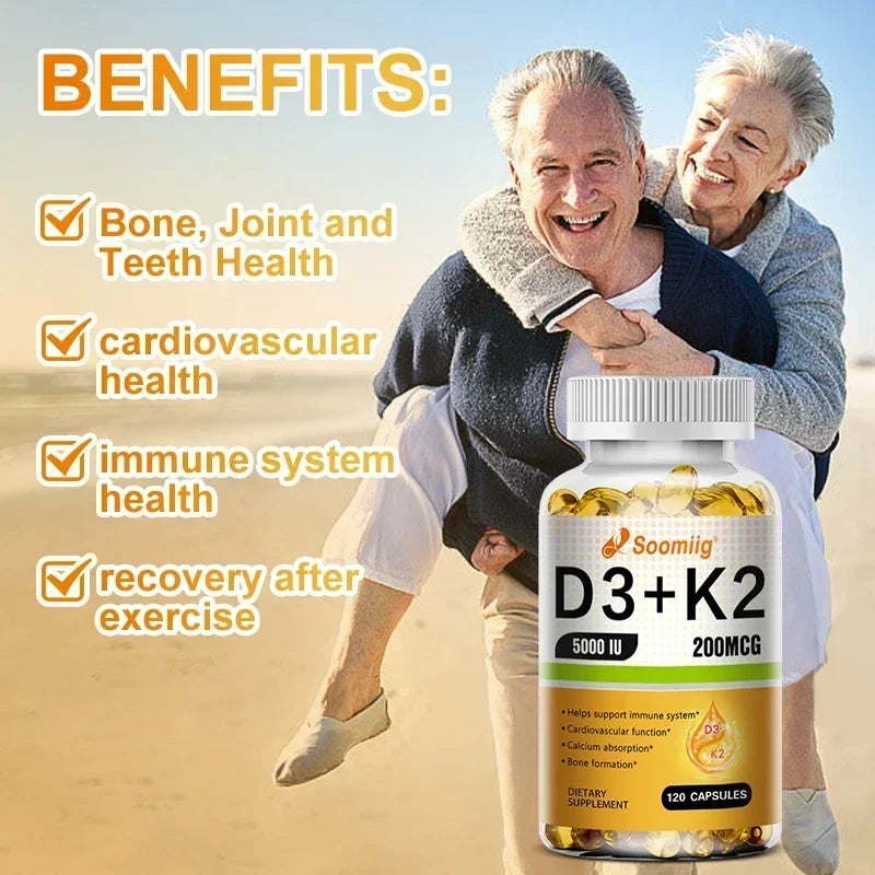 Vitamine D3 5000 UI K2 MK7 Gélules Soutien Immunitaire Osseux