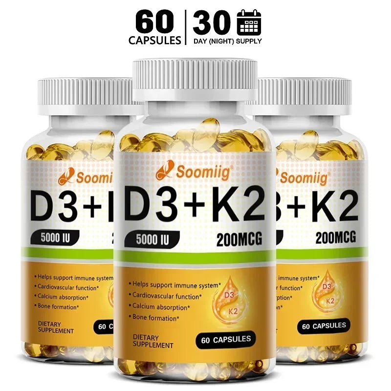 Vitamine D3 5000 UI K2 MK7 Gélules Soutien Immunitaire Osseux