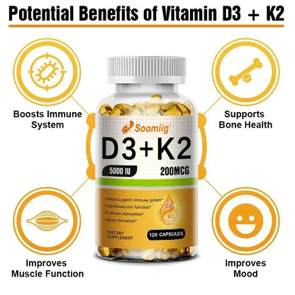 Vitamine D3 5000 UI K2 MK7 Gélules Soutien Immunitaire Osseux