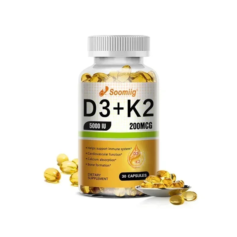 Vitamine D3 5000 UI K2 MK7 Gélules Soutien Immunitaire Osseux