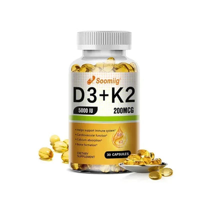 Vitamine D3 5000 UI K2 MK7 Gélules Soutien Immunitaire Osseux