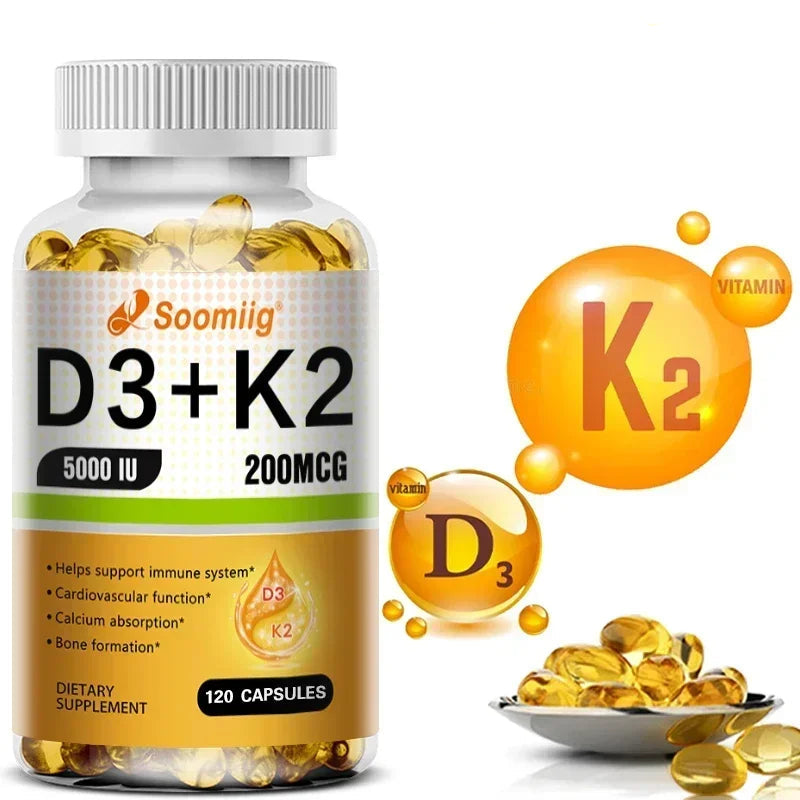 Vitamine D3 5000 UI K2 MK7 Gélules Soutien Immunitaire Osseux
