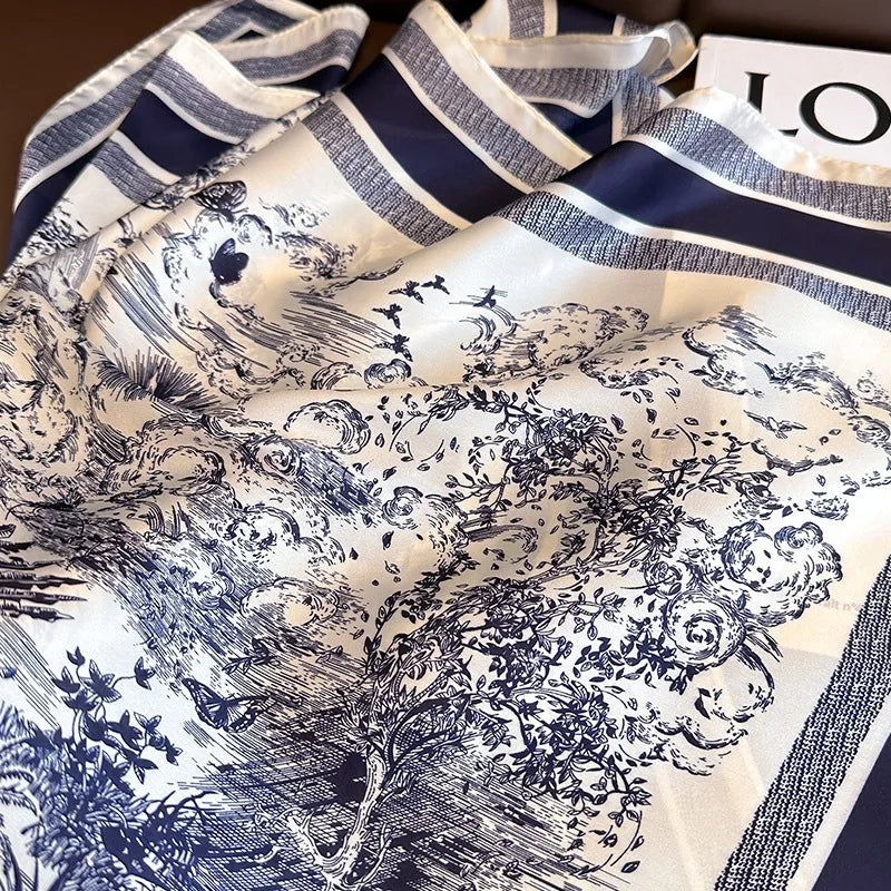 Foulard en soie imprimé végétal