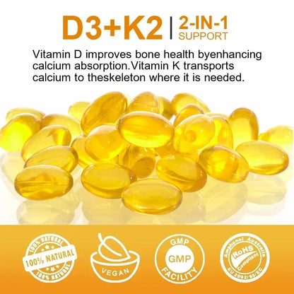 Vitamine D3 5000 UI K2 MK7 Gélules Soutien Immunitaire Osseux