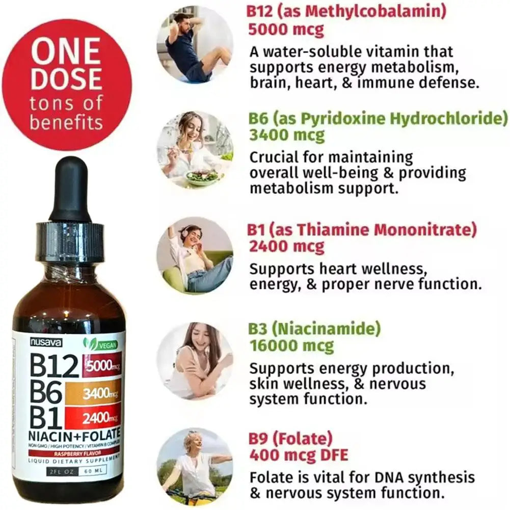 Vitamines B12 B6 B1 en gouttes liquides