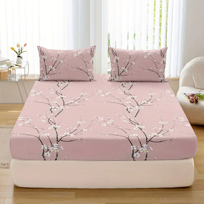 Ensemble 3 Pièces Housse de Lit et Taies d'Oreiller en Polyester