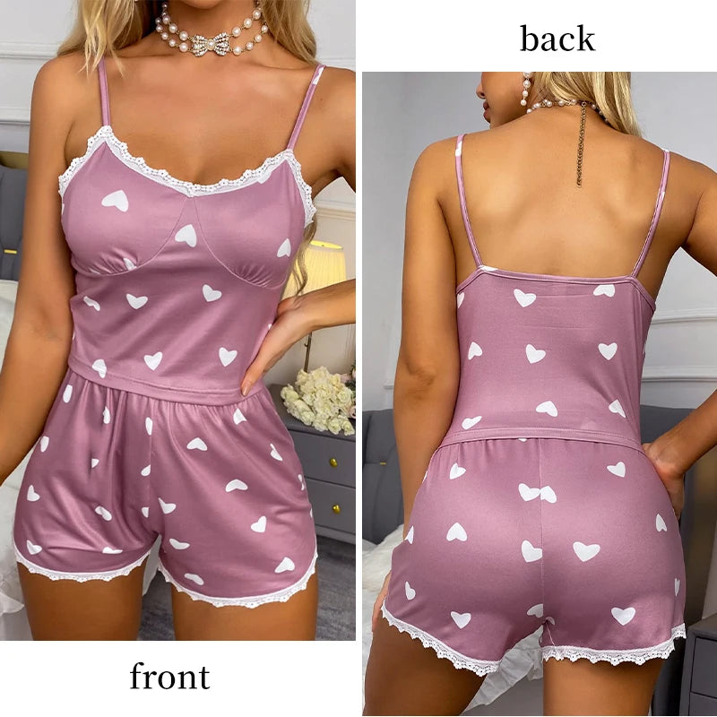 Ensemble de pyjama en dentelle avec col en V