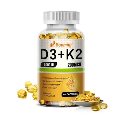 Vitamine D3 5000 UI K2 MK7 Gélules Soutien Immunitaire Osseux