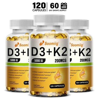 Vitamine D3 5000 UI K2 MK7 Gélules Soutien Immunitaire Osseux