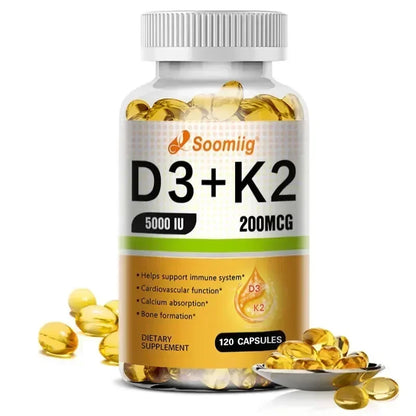 Vitamine D3 5000 UI K2 MK7 Gélules Soutien Immunitaire Osseux