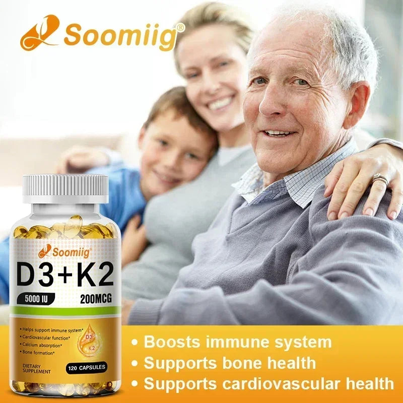 Vitamine D3 5000 UI K2 MK7 Gélules Soutien Immunitaire Osseux