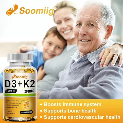 Vitamine D3 5000 UI K2 MK7 Gélules Soutien Immunitaire Osseux